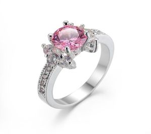 Whole 6 PcsLot Luckyshine Daily Jewelry Holiday Gift Fire Flower Pink Cubic Zirconia Gemstone 925 Silver Plated Women Ring NE5926890
