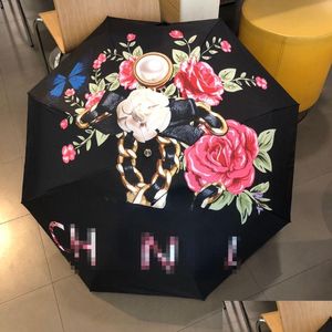 Umbrella Fashion Umbrella ao ar livre Rainy Sun Luxury Designer Flor Printing Mulheres