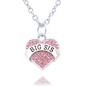 Charm Pink Crystal Heart Necklace 'Big Sis Middle Sis Little Sis Baby Sis' Sister Födelsedagspresent Women Girl Jewelry10PCS305R