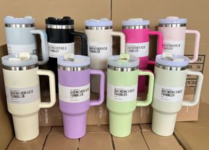 H2.0 40oz Stainless Steel Tumblers Cups With Handle Lid and Straw 2nd Generation Car Mugs Vacuum Insulated Water Bottles