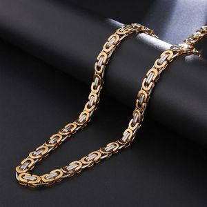 Gold Silver Byzantine Flat Necklace Stainless Steel Link Chain For Men Jewelry Length 22'' Width 6 mm274c