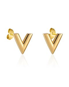 New Arrivals Exquisite Stereoscopic V Pattern Stud Earrings For Women Man Top Quality Titanium Steel Earrings Piercing Jewelry4830452