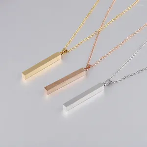 Pendant Necklaces 3pcs Stainless Steel Bar Necklace Blank For Metal Rectangle To Record Mirror Polished Wholesale