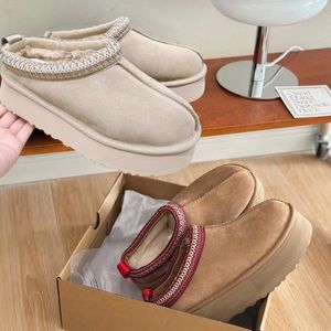 Tazz chinelos tasman fur slides clássico ultra mini plataforma bota mulheres mostarda semente slip-on les petites camurça mistura de lã conforto inverno designer botas de neve