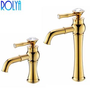 Faucets Rolya Crystal Single Lever Bathroom Faucet Mixer Taps Basin Solid Brass Luxurious Golden Wolesale and Retail Unique Patent Design