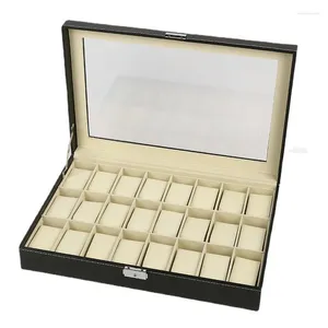 Titta på lådor 24 rutnät Luxury Bright Lacquer trälåda Organiser Stora smycken Display förvaring för män Kvinnliga gåvor