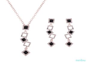 Earrings Necklace Jewelry Set Luxury High Grade Exquisite Rhinestone 18K Gold Plated Geometric Squares Party Jewelry 2Piece Set J4030525