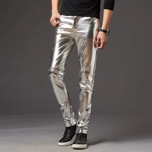 Men's PU Leather Pants Shiny Slim Fit Fashion Nightclub Party Trousers Dance Thin 231225