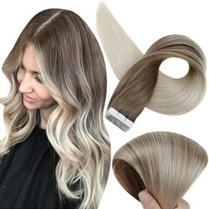 Fita de extensão fshine balayage em extensões de cabelo 12 Polegada fita de cabelo humano em extensões fita do plutônio em extensões de cabelo cor 8 cinza marrom desvanecimento