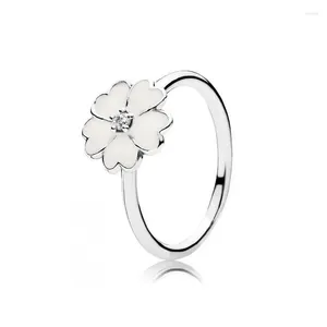 Küme halkaları otantik 925 Sterling Gümüş Beyaz Primrose Moda Halkası Kadınlar Hediye Diy Takı