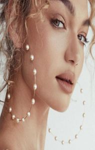 Boho White Imitation Pearl Round Circle Hoop Earrings Women Gold Color Big Earing Korean Jewelry Brincos Statement Earrings7303705
