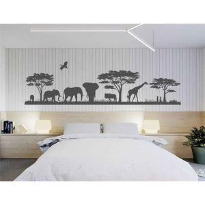 Aufkleber Wilde Tiere Landschaft Vinyl Wandtattoo Safari Schlafzimmer Dekor Afrikanische Tiere Wandtattoo Afrika Natur Sonnenuntergang Wanddekor 3115 20120