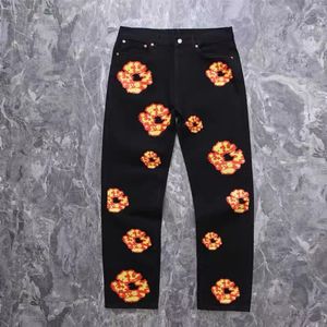 2024 Designer Mens Flower Denim Distressed Vintage Straight Hip Hop Y2k Pants High Street for Men Cargo Jeans