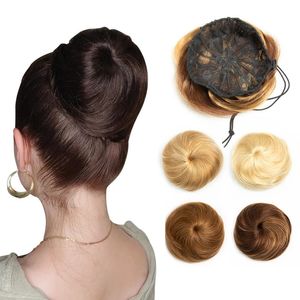 Mrs Hair Human Hair Buns Claw On DrawString Tail Flexible Pieces Updo Donut Chignon Clip for Wedding and Show 231226