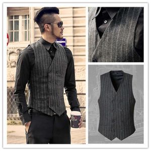 Men's Retro Striped European and American Style Woolen Herringbone Sportsman Slim Suit Vest