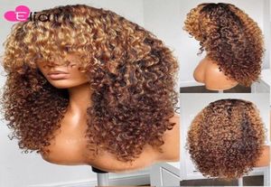 Lace Wigs Elia Colored Kinky Curly Human Hair With Bangs Full Machine Made 100 Brazilian Remy For Women 20092062689066604