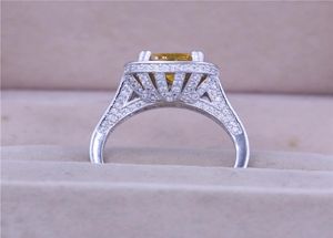 Vecalon Fashion Women Ring Cushion Cut 10ct 5a zircon CZ 14ktホワイトゴールド充填生まれた誕生石の結婚指輪リング