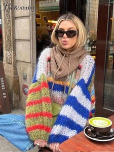 Kobiet Swetters pusta kint panelowy SWEATER SWEAT Casual Long Puff Sleeve O-Neck Pullover 2023 Autumn Fashion Street Lady