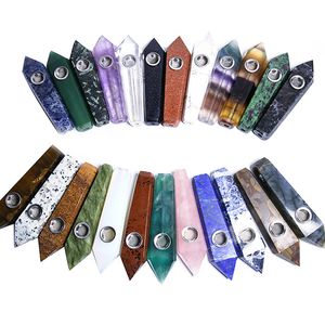 Ny Natural Crystal Stone Reting Pipe Komplett variation 45 färger Energy Stone Wand Healing Obelisk Gemstone Tower Point Tobaksrör Bong