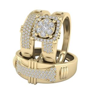 3 pezzi di gioielli di marca abbaglianti in oro giallo 18 carati con zaffiro bianco e pietra portafortuna per matrimonio, set di anelli di nozze taglia US 5 -12288C
