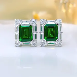 Stud Earrings Versatile Fashion 925 Sterling Silver Rectangular Emerald Set With High Carbon Diamond Women's Engagement Gift Jewelry