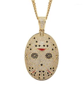 Pendant Necklaces Hip Hop Cubic Zirconia Paved Bling Iced Out Mask Pendants Necklace For Men Rapper Jewelry Gold Silver Color Drop4379981