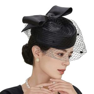 Элегантная шляпа Кентукки, чародейка для женщин, чаепитие, птичья клетка, вуаль, атласная шляпа-дерби, шляпа-таблетка, чародей 231225
