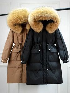 Kvinnor Down Parkas JanVeny Waterproof Winter Women's Long Puffer Jacket 2022 Big Real Raccoon päls huva DUCK Down Coat Female Feather Parkas J231226