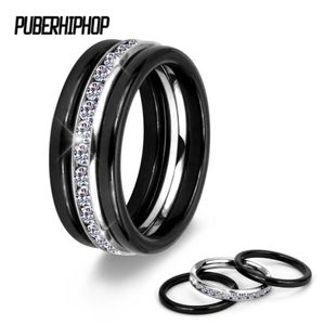 3 pçs conjunto moderno anéis coloridos conjunto inócuo saúde anéis de cerâmica com pedra branca cristal para mulher anel de aço inoxidável 2665483