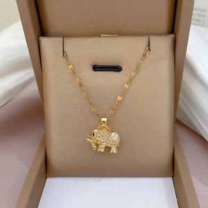 Fashion Light Luxury Micro Inlaid Three Dimensional Elephant Necklace Classic Auspicious Animal All Match Clavicle Chain 231226