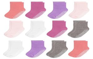 Dicry Baby Girl Boys Nonslip Crew Socks with Grips Anti Skid Sole Fit 6 månader till 7 år gamla barn flera färger Cotton226J9905955