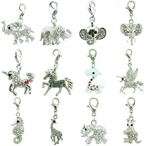 12pcslot mix White Rhinestone Elephants Horse Animal Charms hängen med hummerlås diy för smycken tillverkning av accessoarer7905261