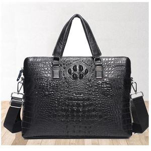 BROCTHUSER REAL LÄDER MÄNS PRORTCASE Luxury Crocodile Pattern Cowhide Male Shoulder Bag Commercial Business Tote