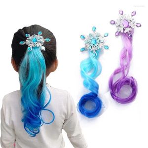 Accessori per capelli Clip per parrucca colorata per bambini Copricapo intrecciato per ragazza di ghiaccio e neve con gradiente di colore lungo e riccio