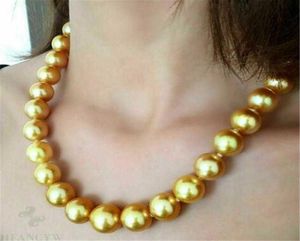 Collana di perle rotonde di perle dorate da 16 mm di conchiglia del mare del sud. Enormi accessori da 18 pollici aurora classica coltivazione di irregolarità2815169