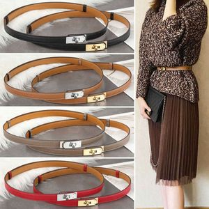 Women Genuine Leather 1.8CM Wide Lock Catch with Dress Jeans Suit Waist Decorative Thin Waistband Fashion Designer Woman Belt High Quality