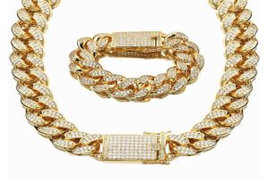 18mm più largo Hip Hop High Polished Shiny Completamente Cubic Zirconia Chiusura Miami Cuban Link Collana Bracciale Uomo Donna ICED OUT Bling Jewe4125271