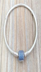 Фирменный браслет с застежкой, королевский синий кристалл, подлинное серебро 925 пробы, подходит для ювелирных изделий в европейском стиле, подвески, бусины Andy Jewel 590723NCB3233829