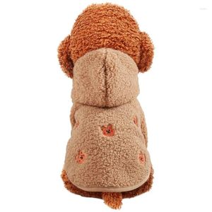 Vestuário para cães Roupas para animais de estimação Outono e inverno Calor vestindo moletons em ambos os pés Teddy Bear Bordado Padrão Cordeiro Jaqueta com capuz de pelúcia