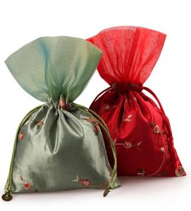 Fruit Embroidered Patchwork Large Jewelry Pouch Craft Satin Cloth Drawstring Packaging Candy Tea Trinket Gift Bag lavender Storage2829374