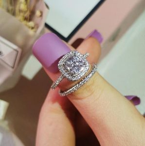 925 Sterling Silver Cushion Cut Finger Ring Sets For Women Jewelry Pure Wedding Engagement Rings Personalized3392965