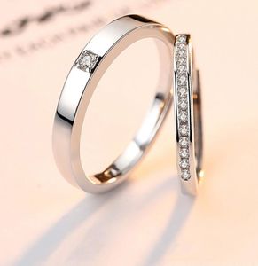 1 par de anéis de casal sólidos banhados a cobre platina redimensionáveis múltiplos cristais homens mulheres sobreposição abertura presente de casamento e noivado fin1217232