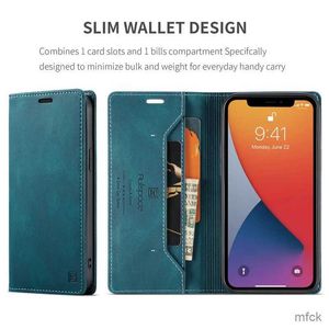 Mobiltelefonfodral 12 Pro Case Wallet Magnetic Flip Cover för 12 Pro Max 12 mini -fodral Luxury Leather Phone Cover Stand Card -kortplats