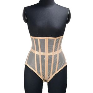 Sexy Women's See-Through Mesh Bodysuits Underwear with Lines Corset Backless Lace Leotard Shorts Control Pants 231225