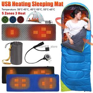 Sleeping Bags 4Area USB Heated Winter Camping Sleeping Bags Down Cotton Pads 3Gear Ultralight Outdoor Camping Mattress Thermal Pad Heating MatL231226