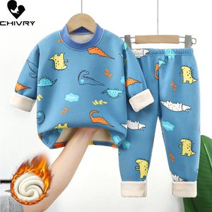 Autumn Winter Kids Thick Warm Pyjamas Baby Boys Girls Cartoon Long Sleeve Round Neck Pyjamas Toddler Sleepwear Clothing Set 231226