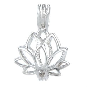 925 Silver Locket Cage Lotus Shape Pearl Gem Beads Cage Pendant kan öppna Sterling Silver Pendant montering DIY smycken Fitting301Z