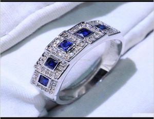 Ringar juvelrychoucong ankomst vintage smycken 925 Sterling Sier Blue Sapphire Cz Diamond Wedding Engagement Band Ring for Women Dr8574981