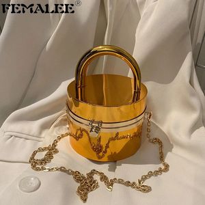 Designer Acrylic Box Evening Bag Women Barrel-shaped Gold Luxury Top Handle Dinner Clutch Purses Ladies Handbag High Quality 231226
