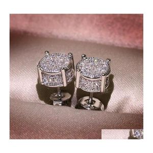 Stud Choucong Hip Hope Earring Vintage Biżuteria 925 Sterling Sier Yellow Gold Fill Pave White Sapphire CZ Diamond Sparksing Women Me265H